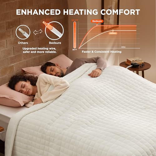 Image of Bedsure Electric Blanket King Size - Quilted Winter Bedding of Thick Flannel, Dual Control Heated Blanket with 10 Heat & 10 Time Settings, Fast Heating for Cold Sleepers (100x90 inches, Ivory)