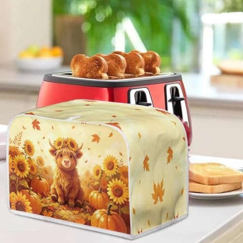 Image of Fall Highland Cattle 4 Slice Toaster Cover Thankisgiving Decor