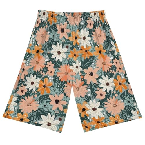 ALAZA Summer Flower Leaves Pajama Shorts Sleep Shorts Pant Lounge Pajama Bottoms Elastic Waist with Pockets