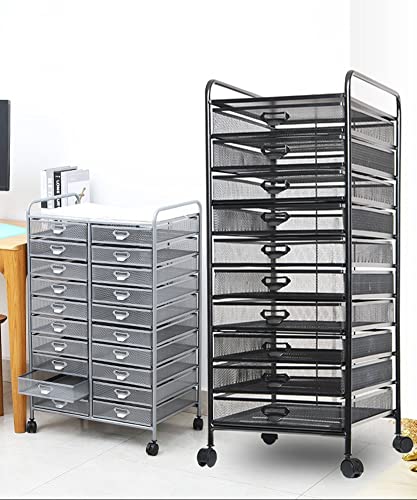 Chariot de bureau en maille métallique argentée à dix tiroirs - 7