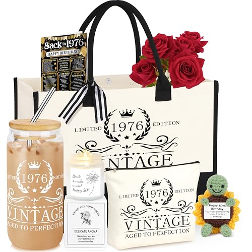 DOGMEM 50th Birthday Gifts for Women Tote Bag Birthday Gift for Her Turning 50 Vintage...