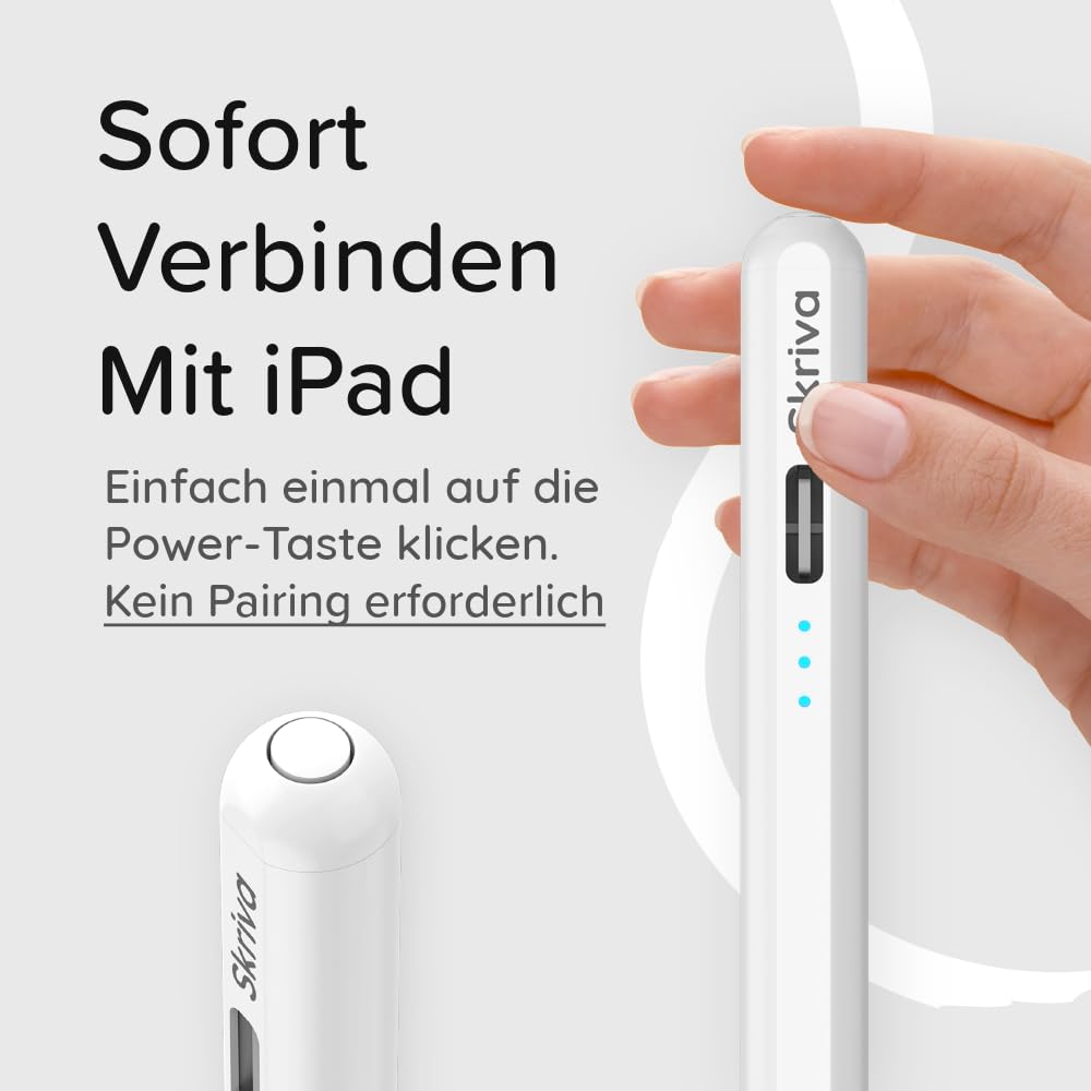 Stylus für iPad (ab 2018) mit Shortcut-Taste, Neigungserkennung & Handballenerkennung, magnetisch, USB-C Schnellladung, Batterieanzeige, Case & Ersatzspitzen