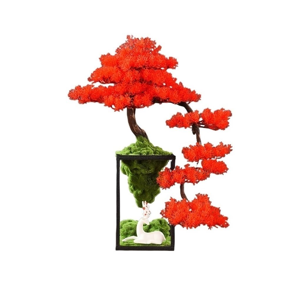 DFGHNBVC Artificial Plants Display Tree Floor Artificial Bonsai Tree With Iron Frame Fake Cypress Plant Ornaments For Living Room Entrance Tv Cabinet Book Shelf Decor Ornaments.Red