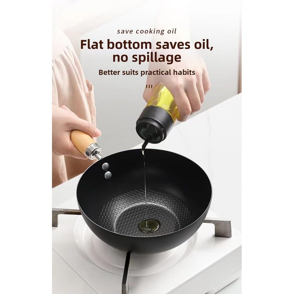 Wok de hierro sin revestimiento de 20 cm para cocina de inducción, sartén individual de estilo japonés con superficie y mango de agarre cómodo