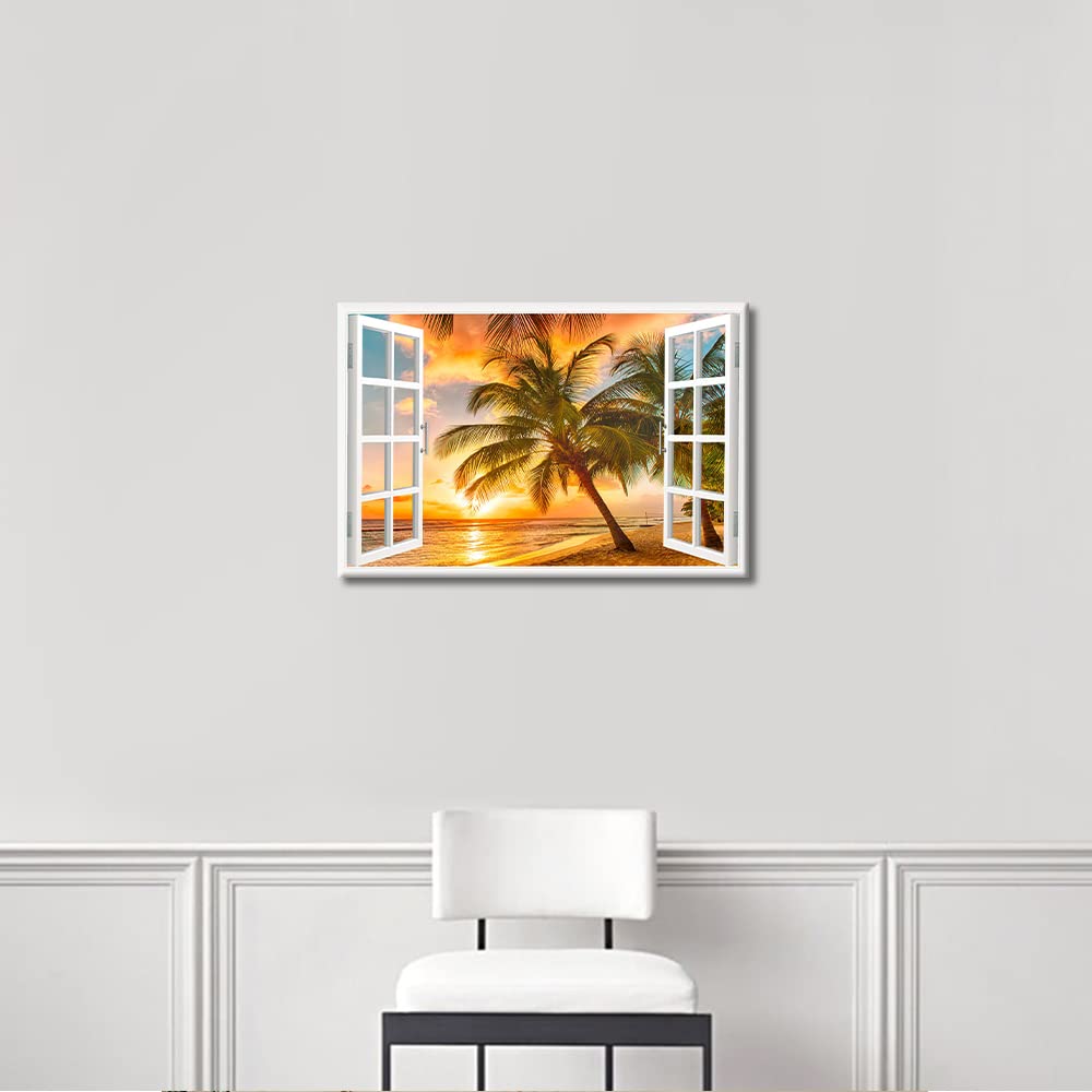 Natural Scenery Wall Art for Living Room Home Modern Decor Canvas Tropical Ocean Pictures Window View Poster House Decorations Artwork Paintings Framed Prints Stretched Ready to Hang - Image 4