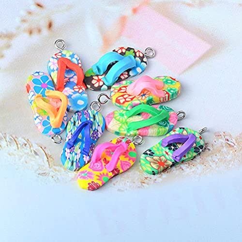 Toddmomy 50pcs Clay Flip- Flop Ornament Charms Pendant Resin Shoe Pendants Flatback Cabochons Charms Flatbacks Loose Beads for DIY Jewelry Making Bracelet Earring Mixted Color - Image 3