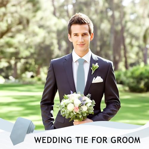 Image of Ties for Men, Cotton Mens Ties Skinny Solid Color Necktie Sage Green Tie for Wedding Business