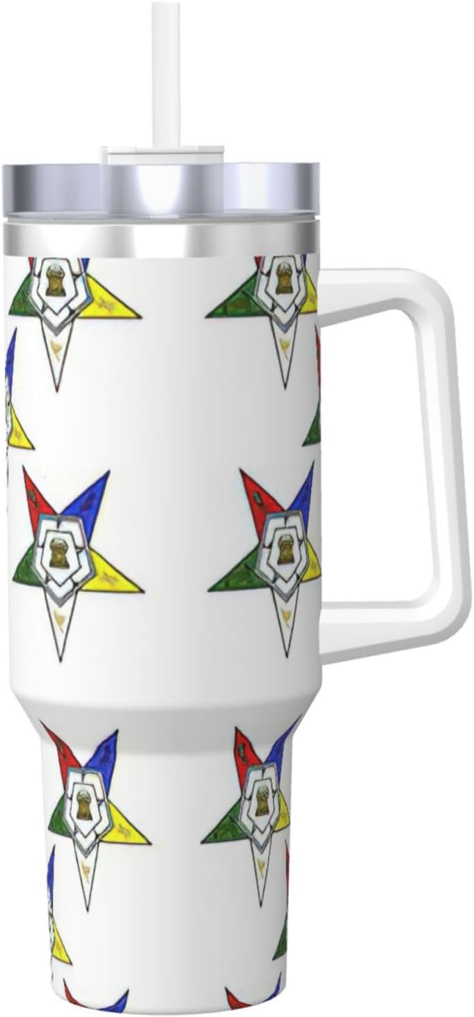 40 OZ Stars Eastern Stars Print Ice Bully Cup with Handle Straw Lid Straw,Stainless Steel Tumbler Coffee Cup