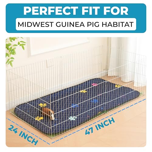 Image of Washable Rabbit & Guinea Pig Cage Liner & Bedding for Midwest (24 inchx47 inch), 2 Pack, Easy to Clean Unlike Fleece, Fast-Drying, Waterproof, Absorbent, Non-Slip Pee Pad, Reusable Bunny Mat for Small Animals