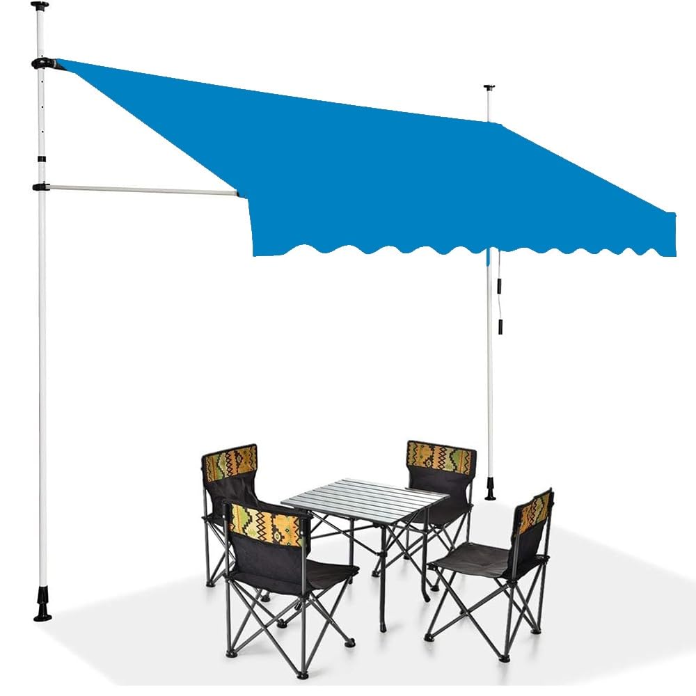 Wysuwana osłona przeciwsłoneczna do markizy tarasowej – 3,5 m, 3,0 m, 3,7 m, 4,9 m, do markiz tarasowych, jasnoniebieskie płótno (400 x 250 cm)