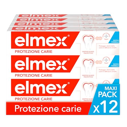 Elmex - Dentifricio Anticarie 12x75ml (Consegna in 48 Ore), Dentifricio per la Protezione contro la Carie, Protezione di Denti e Smalto, Formula Anticarie Avanzata