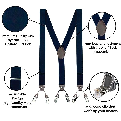 Image of The Tie Hub Suspenders for Men | Slim Clip-On Y-Back Elastic Braces | Adjustable 1.25 Inch | Formal Wedding Office
