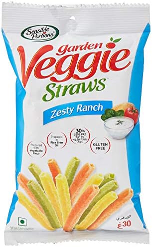 Sensible Portions Garden Veggie Straws Snack, Zesty Ranch, Gluten Free, 30% Less Fat than Regular Potato Chips - 30g