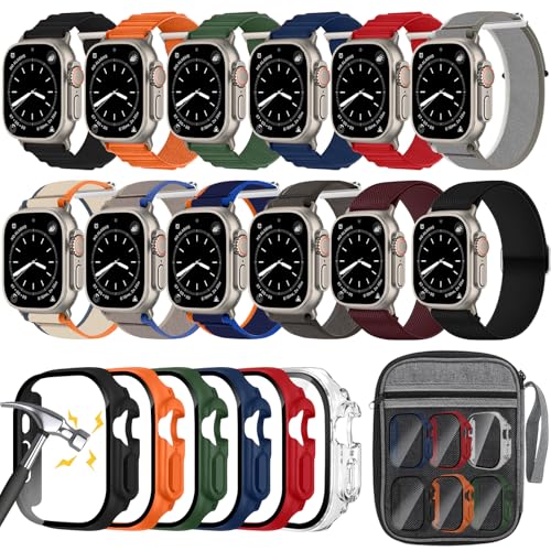 12pack Watch Band and 6pack Watchcase Compatible With Apple Watch Ultra 3 2/Ultra 49mm Bands, Nylon...