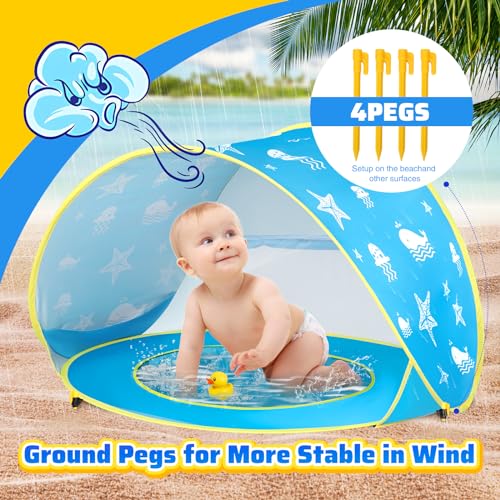 Image of Monobeach Baby Beach Tent Ocean Pop Up Portable Shade Pool UPF50+ UV Protection Sun Shelter for Infant with Easy Set Up Canopy