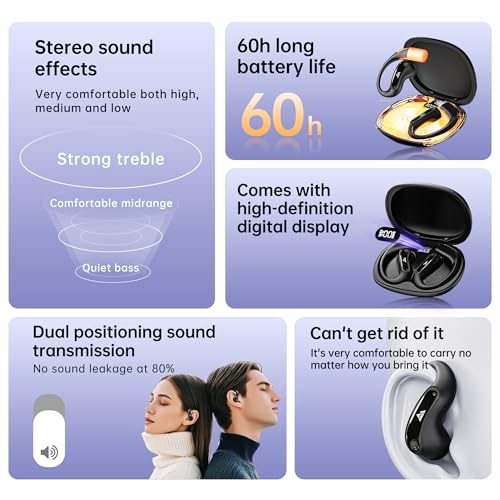 Image of WeCool Moonwalk M1 Pro Open Ear Earbuds Wireless with 360 Panoramic Sound, Bluetooth 5.4 Ows Earphones with Call Noise Reduction, Ear Safe Headphones with Mic, 60H Playtime, LED Display, IP55