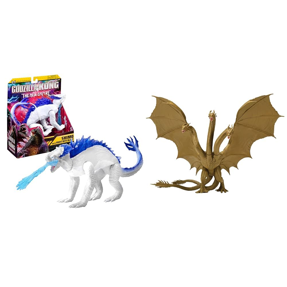 Godzilla x Kong: The New Empire, 6-Inch Shimo Action Figure Toy & Godzilla King of the Monsters 6 Inch Titan King Ghidorah Articulated Action Figure with Battle Damage