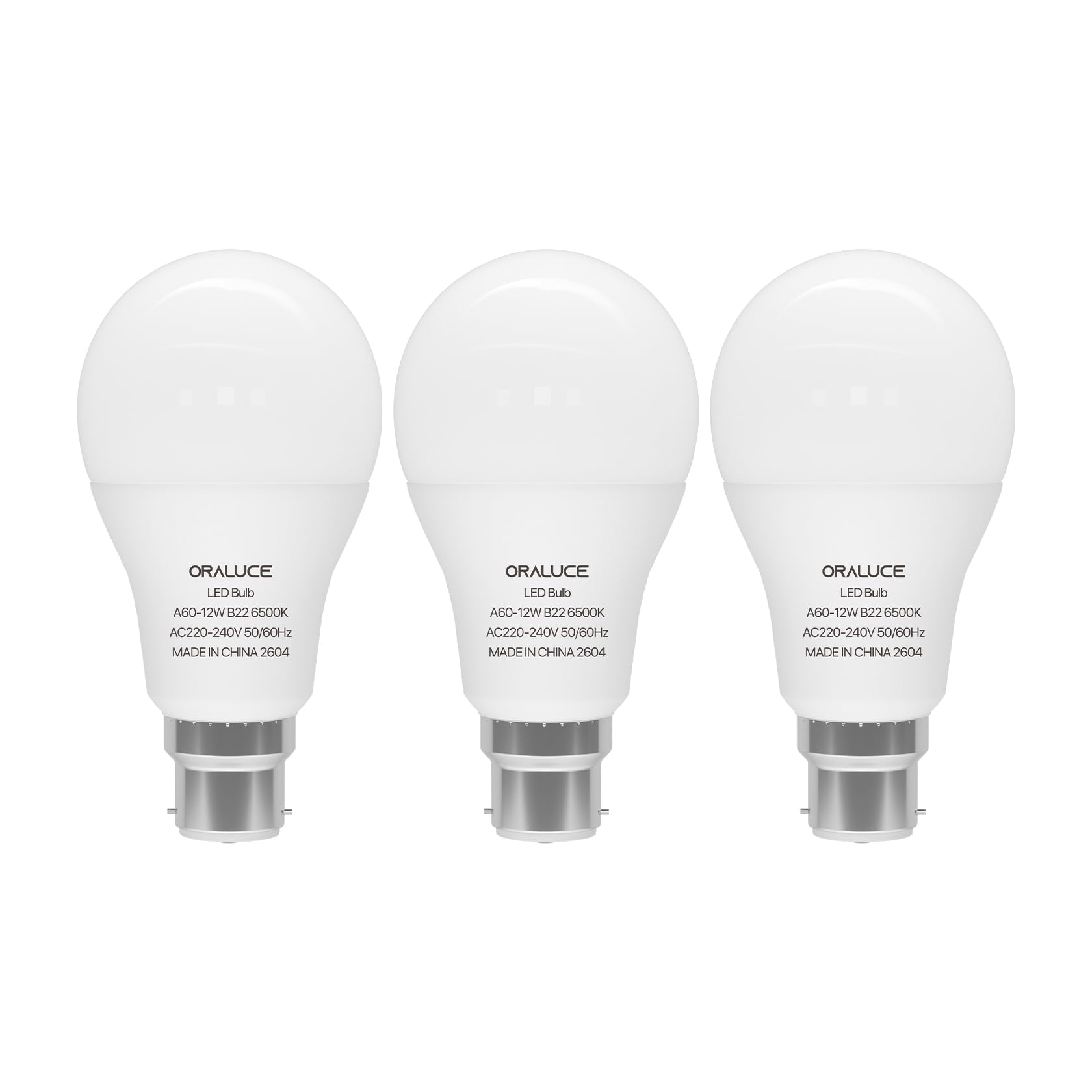 ORALUCE Bayonet Light Bulb, A60 B22 Cool White 6500K, 12W=100W, Pack of 3
