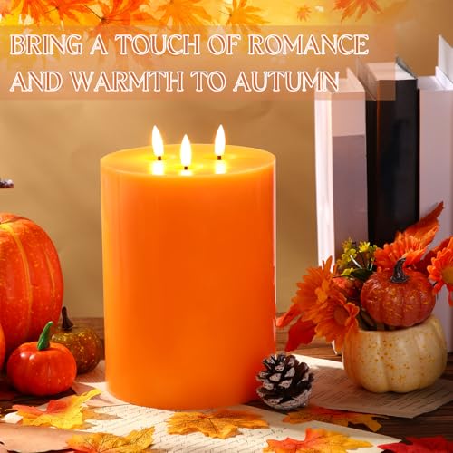 Image of Retisee 1 Pack Extra Large Flameless Candles 6 inch X 8 inch,Classic,Orange | LED Battery Operated, 3 Wicks Flickering Pillar Candle, Fall Thanksgiving Party Decoration