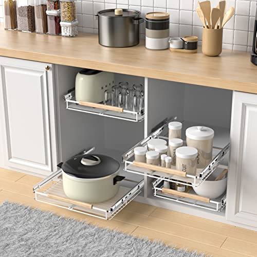Expandable Pull Out Cabinet Organizer Heavy Duty Under Sink Storage Basket Slide Out Cabinet Shelves Sliding Drawer Storage For Kitchen, Bathroom, Home, Wardrobe, Opening Size Required 16.1"-26.3", Set Of 1, Fesdos #TOP3