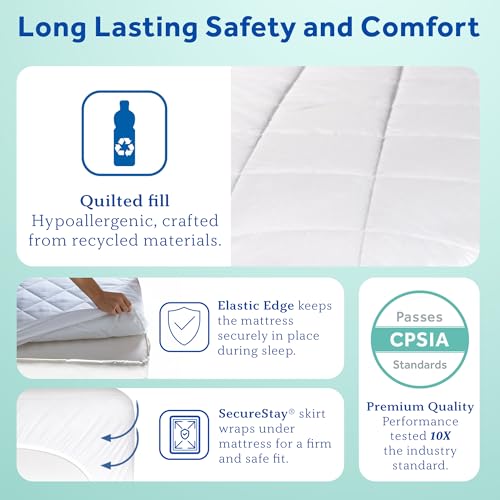 Image of Sealy Baby Cool Comfort Cooling Breathable Waterproof Crib Mattress Protector Pad, Toddler Bed Cover, Infant and Newborn Durable Comfortable Topper, Machine Washable and Dryer Friendly, 52x28 inch- White
