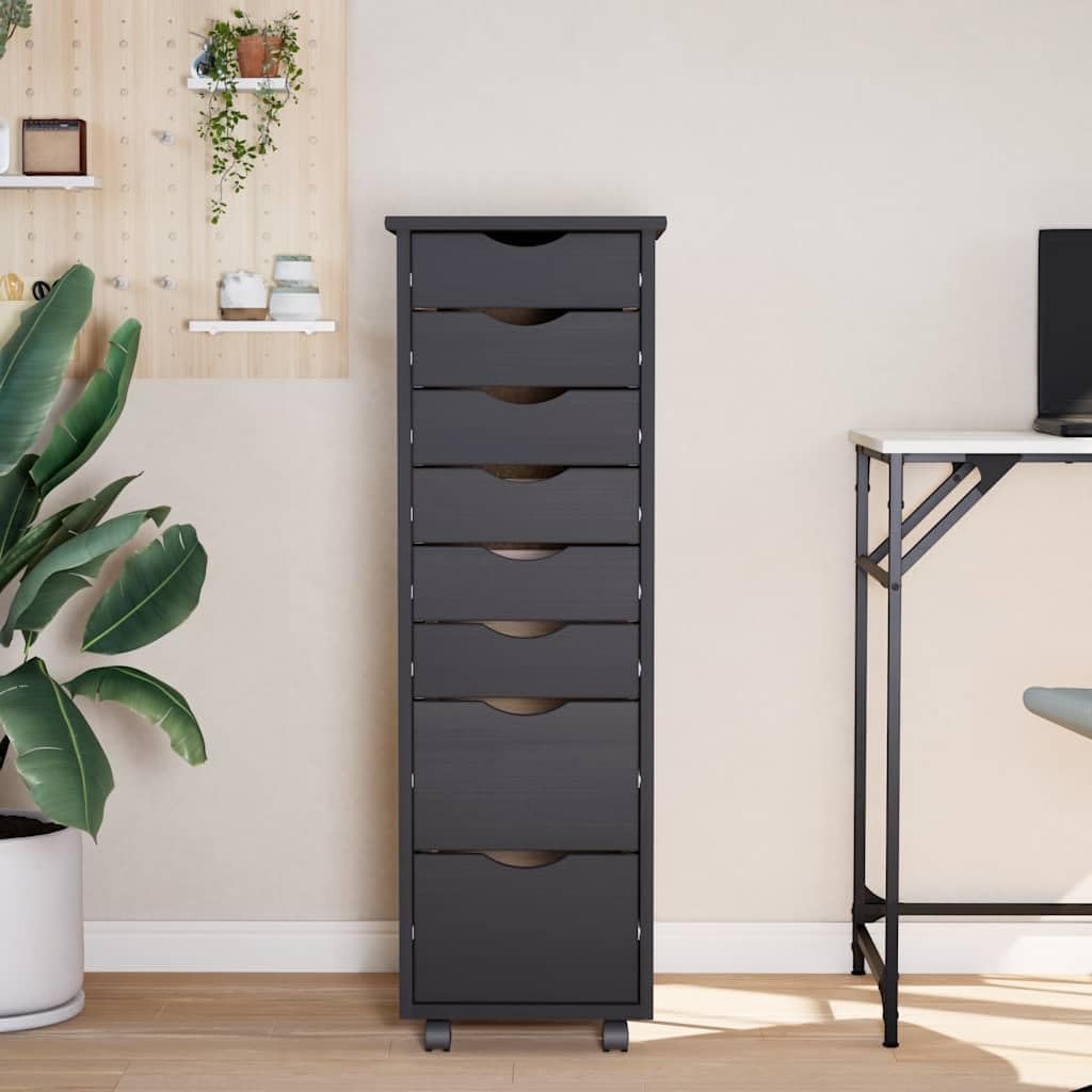 Moss Grey Rolling Cabinet with 8 Drawers Solid Pine Wood Engineered Wood Plastic Storage Rolling Pine