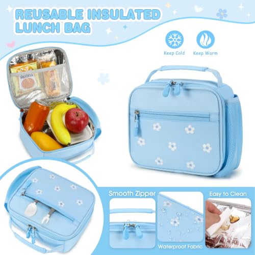 Image of DIGOBAY Backpack for Girls 6-8, 3PCS Embroidery Toddler Girls Backpack with Lunch Bag Pencil Case, 15.7 inch Kids School Bookbag for Preschool Kindergarten Elementary Daycare Backpacks, BLue Flower