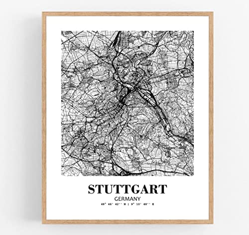 Eleville 8X10 Unframed Stuttgart Germany City View Abstract Road Modern Map Art Print Poster Wall Office Home Decor Minimalist Line Art Hometown Housewarming wgn821