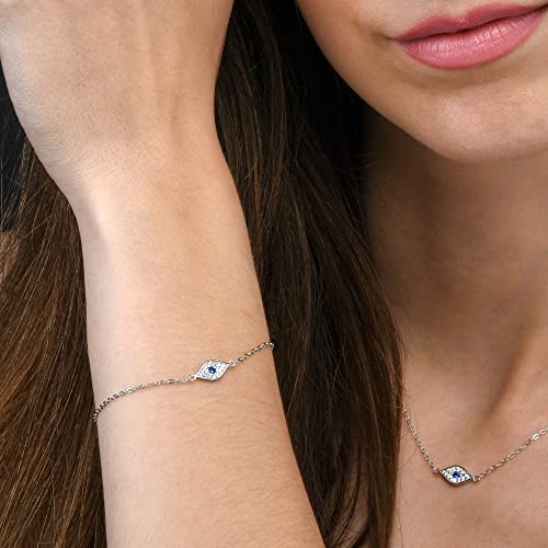 Dainty Evil Eye Bracelet in 925 Sterling Silver for Women, Silver, Yellow Gold, or Rose Gold Evil Eye Bracelet with Sparkling Cubic Zirconia Stones2