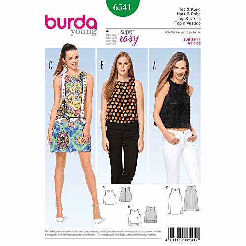 burda Schnittmuster Damen Top und Kleid und ärmellos 6541