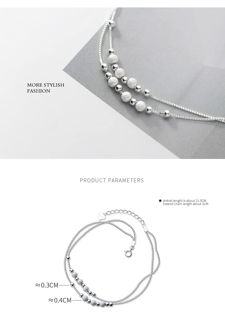 Tobillera De Plata De Ley 925 con Cuentas De Bola Esmerilada De Color Rosa Y Dorado para Mujer, Cadena De Hueso De Serpiente, Joyería Fina