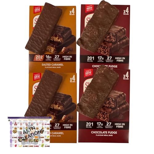 AETN Creations® Slim-fast Style Meal Replacement Bars Salted Caramel & Chocolate Fudge Flavours, 16x60g, Low Calorie, High Protein and Fibre Mealbars for Weight Loss Diet with Meal Planner