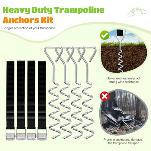 Image of ORCC 1300LBS Weight Capacity Trampoline 16 15 14 12 10 8FT with Basketball Hoop Water Sprinkler Spiral Ground Stakes Outdoor Yard Trampolines for Kids Adults