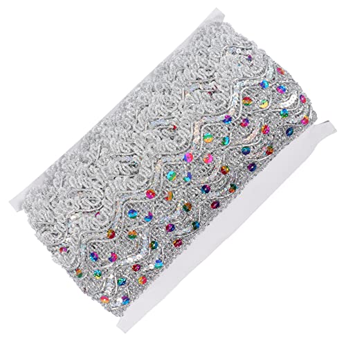 BEBEMOKO 1 Pc encaje de tres lentejuelas falda brillante falda plateada brillante Decorativo Accesorios para trajes de baile decoración boda accesorios de ropa ribete puntilla Silver