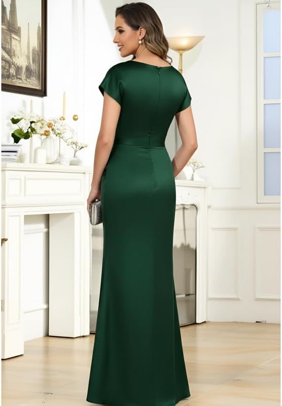 Satin Mother of The Bride Dresses for Women Cape Sleeve Formal Dress Long Mermaid Evening Gown Maxi Dress - Image 2