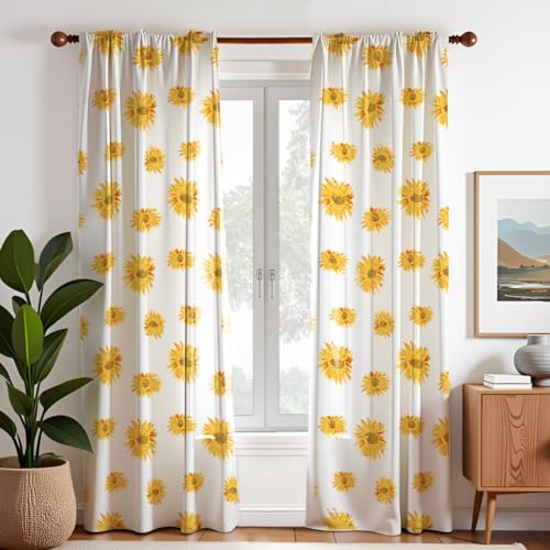 HOMEMONDE Duck Curtain 9 Feet Long - Floral Printed Room Darkening Long Door Curtain, Rod Pocket Top Style Pack of 2 - (Sunflower Yellow, 108 Inch)
