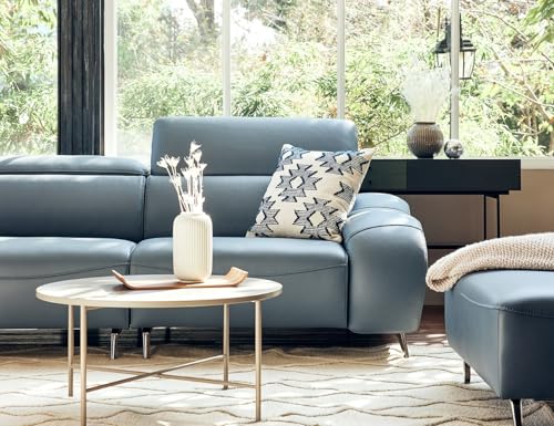 Image of Fabrique Alusia 4 Seater Blue Leatherette Sofa Set with Puffy & Movable Headrest | Modern Comfortable Design for Living Room & Office | Easy to Move | Stainless Steel Legs