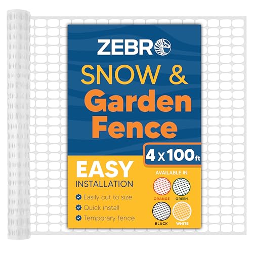 ZEBRO 4' x 100' White Plastic Garden Fence Roll – Light Duty Mesh Fencing for Temporary Fence, Snow, Garden Netting, Animal Barrier, Agricultural Fencing & Lawn Protection