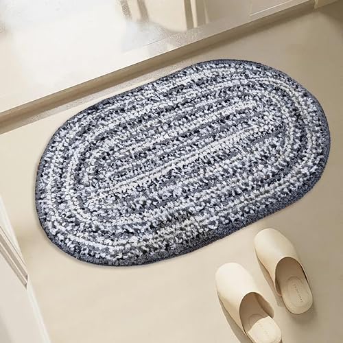 Image of Olic Doormat | Door Mat for Bathroom | Door Mats for Bedroom | Mircopolyster Door Mats for Home | Washable | Oval Shape Mat | Doormat Set of 2 (Grey) | Size - 33x53 cm
