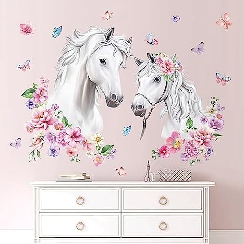 Decalmile White Horse Floral Wall Stickers Cover