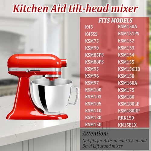 Edelstahl-Schüssel für KitchenAid Cassic 4,5Qt & Artisan 5QT-Serie, 4,8L Edelstahl Rührschüssel mit und Griff, Kompatibel mit Kitchen Aid Mixer Zubehör, Edelstahl-Rührschüssel für 5QT Artisan Mixer