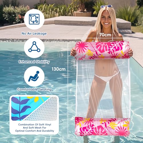 Lekwaiin Luftmatratze Pool, 2 Stück Wasserhängematte 4 in 1 Aufblasbare Schwimmmatte mit Netz Luftmatratze Wasser Pool Zubehör Spielzeug, Wasserspielzeug Hängematte für Erwachsene und Kinder