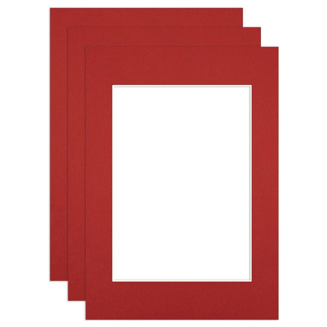 Procut Global A3 Crimson Picture Mounts to Fit A4 Aperture - Precision Cut Cardboard Photo Mount - Ideal for Frames, Prints, Artwork & Certificates - Sizes & Colours Available - 3 Pack — image 1