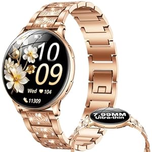 Smartwatch Damen mit Telefonfunktion Sportuhr Armbanduhr: 1,32" AMOLED Rund Smart watch mit Pulsuhr Schlafmonitor Schrittzähler Uhren mit 100+ Sportmodi Wasserdicht Fitness Uhr Kompatibel iOS Android