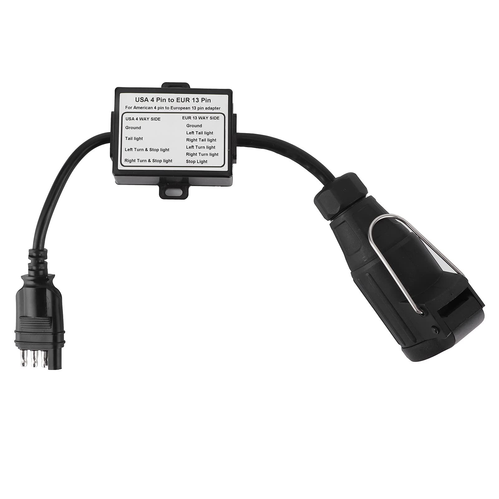 Alomejor Connecteur de Remorque US PLIG Flat 4 Broches Convertisseur de Câblage à 13 Broches pour Les Remorques Européennes Matériaux Plastiques Portables Légers
