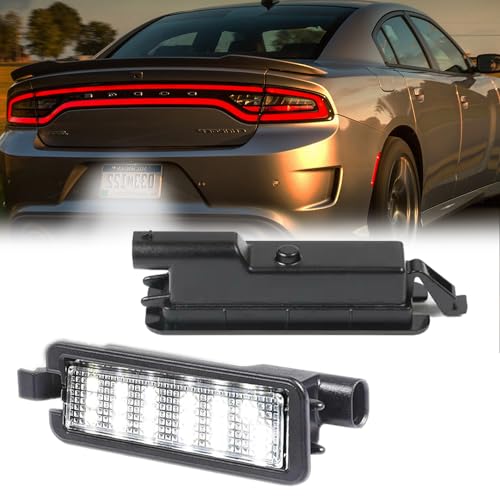 LED License Plate Light For 2015-2023 Dodge Charger Challenger Chrysler 300 Pacifica Jeep Compass, White Tag Lamp Assembly Replacement, 68211290AB