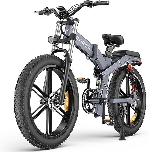 ENGWE X24/X26 Bicicleta Eléctrica Plegable con 24"/26" x 4.0 Fat Tire Batería Extraíble 48V 19.2AH/+10AH Kilometraje 100/150 km, 3 Suspensión Triple 8-Velocidades Ebike Todo Terreno
