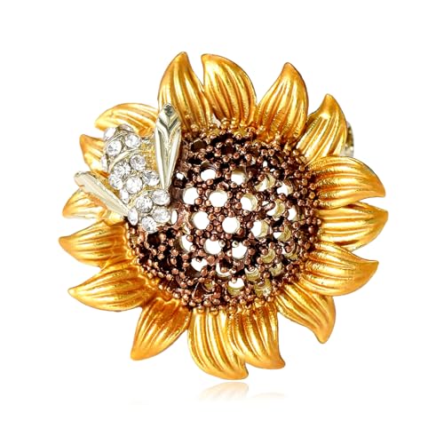 Image of Vintage Crystal Honey Bee Brooches for Women,Sparkly Rhinestone Insect Bee Brooches Charm Faux Pearl Yellow Sun Flower Honeybee Lapel Pins Dress Suit Shirt Prom Party Jewelry
