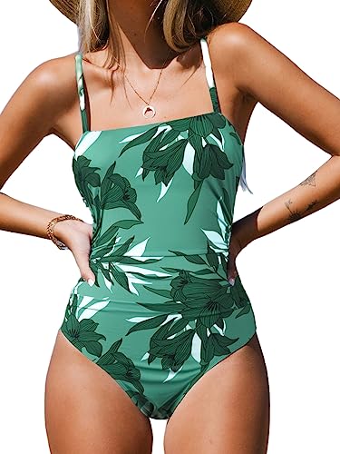 Image of CUPSHE Women Swimsuit One Piece Bathing Suit Square Neck Cutout Back Tummy Control with Adjustable Spaghetti Straps