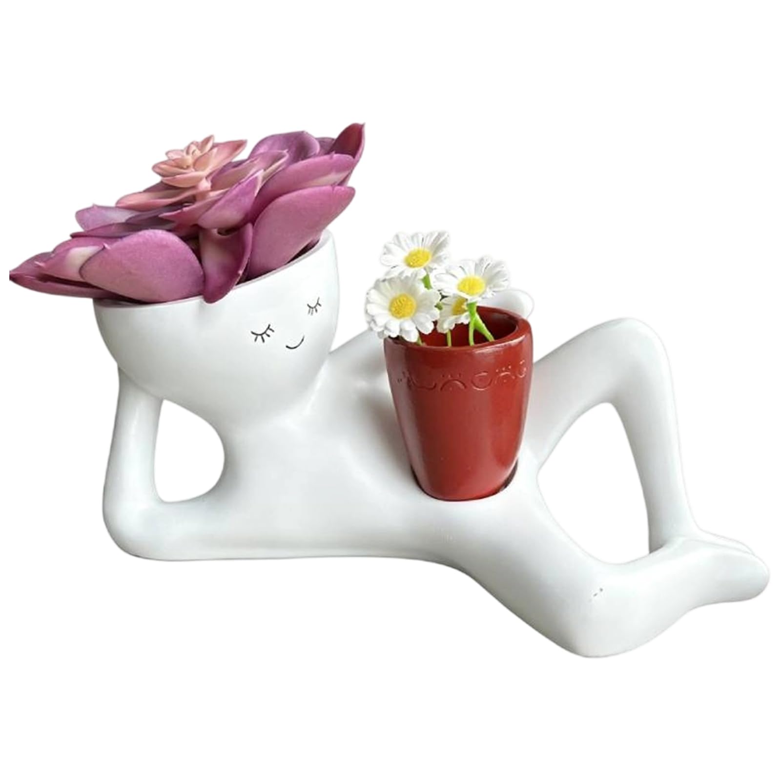 Red Resin Goofy Plant Pots With Drainage Hole For Succulents & Cacti